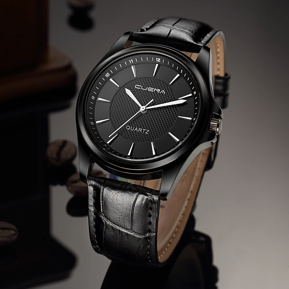 CUENA watches top luxury brand mens watch Leather Band Analog Quartz Vogue Wrist Watches relogio masculino