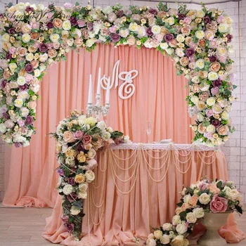 

Custom wedding storefront wall decor artificial flower row table runner flower tail photography background props welcome layout