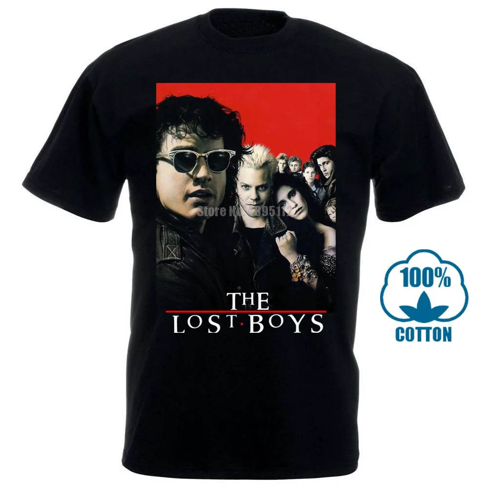 Мужская черная футболка в винтажном стиле с принтом из фильма ужасов «The Lost Boys 80 S», новая одежда из США - Цвет: Черный
