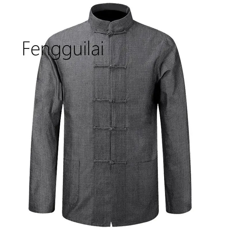 2020 New Male Cotton Shirt Traditional Chinese Men Coat Clothing Kung Fu Tai Chi Uniform Autumn Spring Long Sleeve Jacket for Ma 2023 kaftan 2piece men clothing sets male suits outfit long sleeve zip top pants african ethnic traditional customes party m 4xl