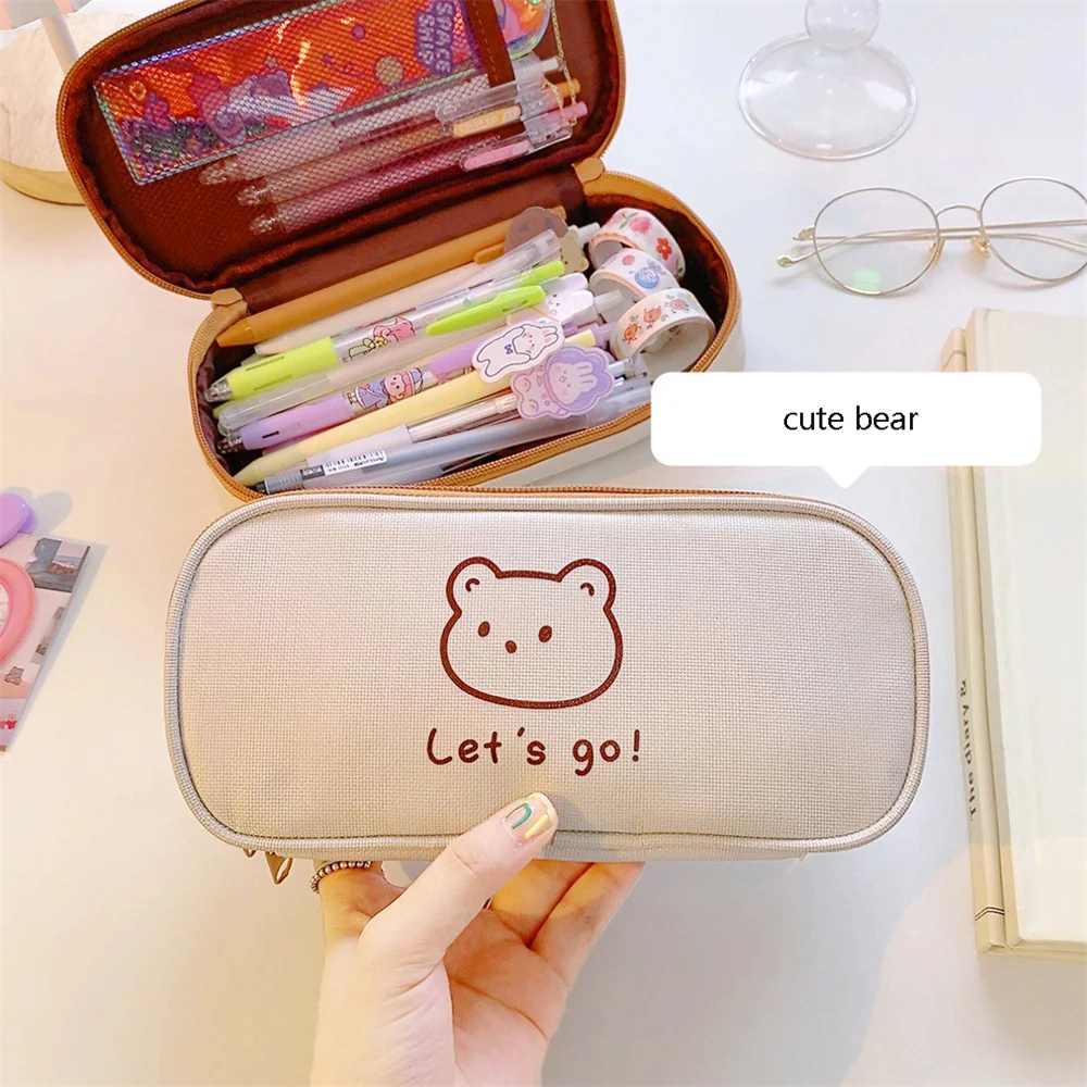 Lovely Bear Pattern Pencil Case Zipper Pouch School Stationery Makeup Bag S 