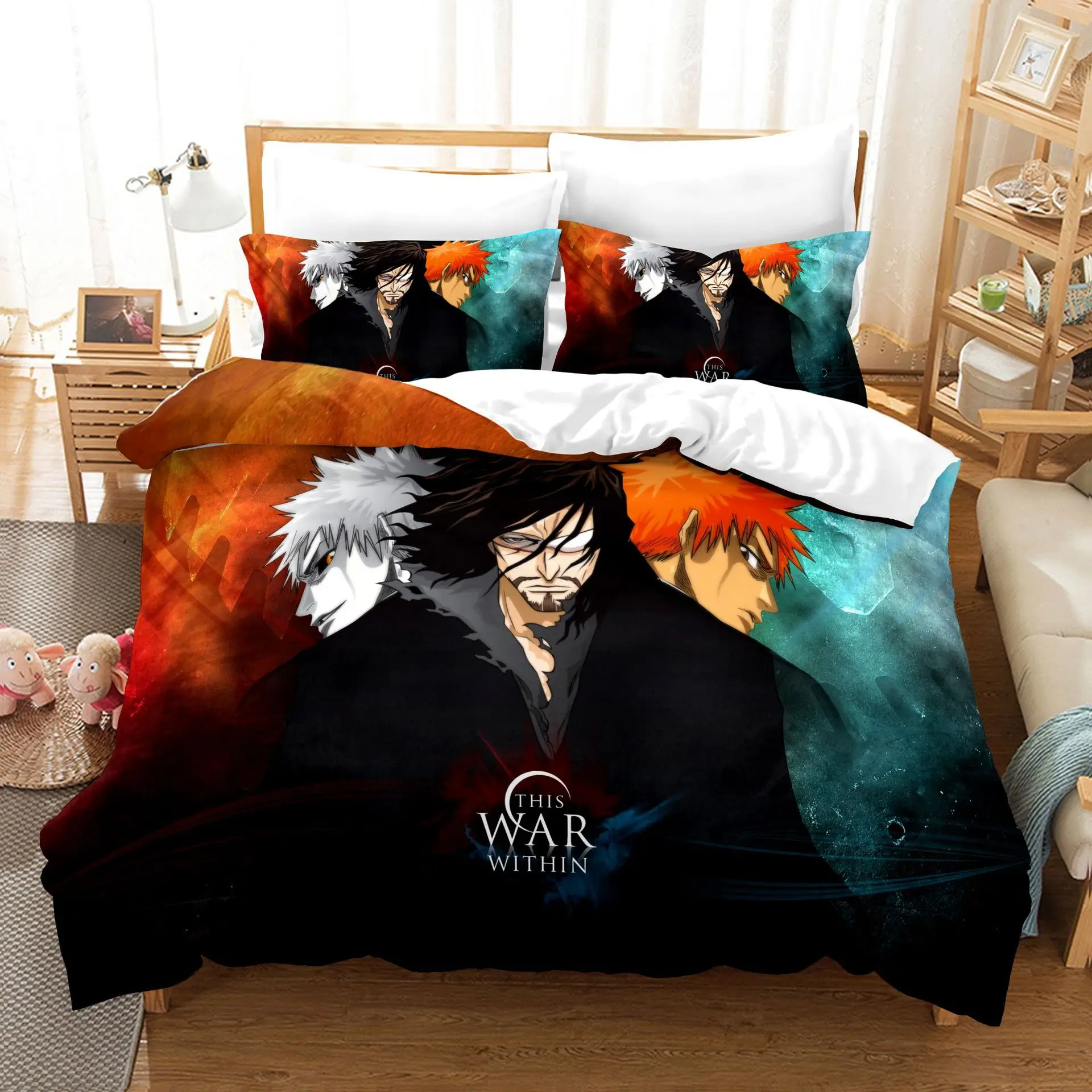 

3D Anime Grim Reaper Dekbedovertrek Met Kussensloop Ritssluiting Enkel Dubbel Volledige Queen King Size Kids Bedding Set