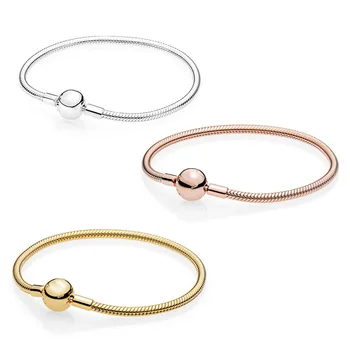 

New S925 Sterling Silver original Pan Moments Basic Snake Bracelet chain Bangles For Women Bead Charm Jewelry Holiday Gift