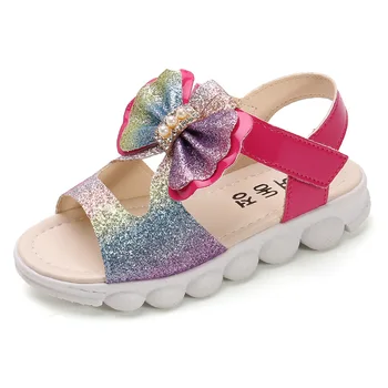 

2020 New 1-12 Years Flower Bow Sequins Baby Summer Children Party Shoes Toddler Leather Sandals Big Kids Shoes For Girl Sandals