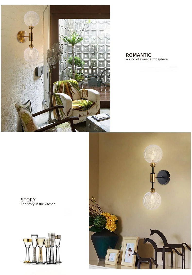LukLoy Nordic Modern Wall Lamp For Living Room LED Glass Ball Light Globe Wall Sconce Light Fixtures Restaurant Aisle Light