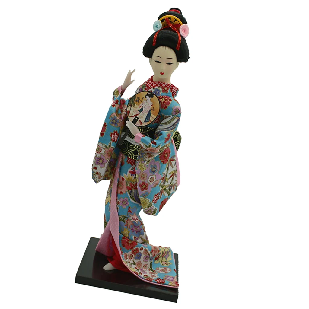 12inch Japanese Geisha Lady Doll with Colorful Floral Kimono Ornament Adult Collectible