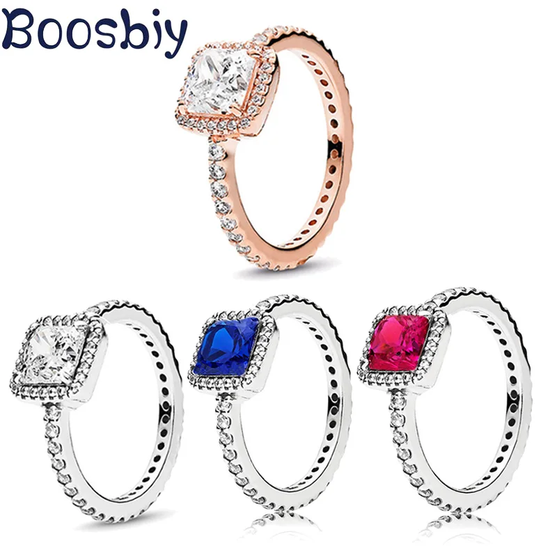 Boosbiy, серебряное, изысканное, модное, Брендовое, квадратное, обручальное кольцо с кубическим цирконием, ювелирное изделие