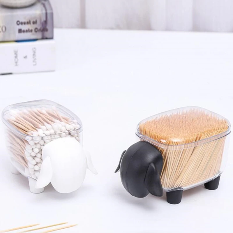 Plastic Table Top Cotton Swab Toothpick Storage Box Creative Cotton Sheep Shaped Organizer Home Decor Dropship 