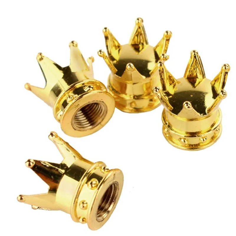 4pcs Gold Crown Style Tire Valve Cap Wheel Alloy Tyre Dust Covers Retro Car Bike Van Universal Valve Stems Gas Nozzle Dust Cover