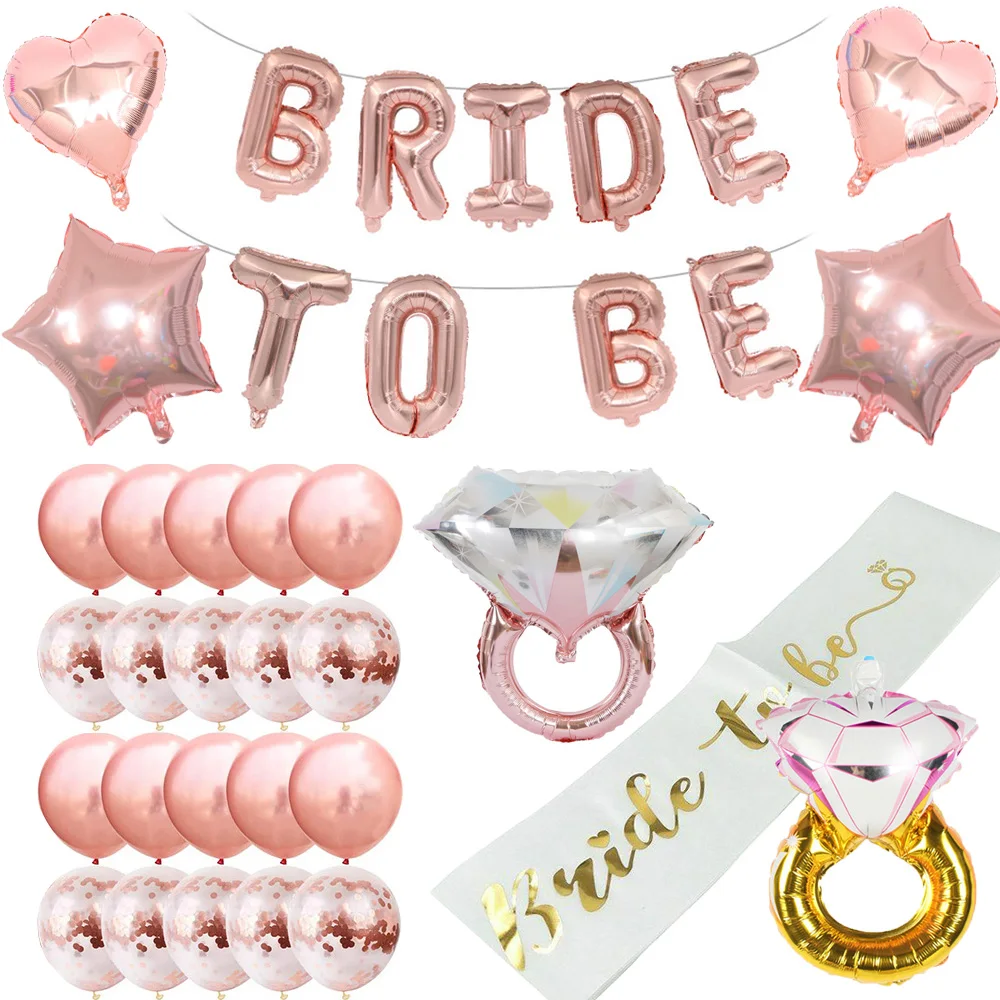 Rose Gold Bride To Be Letter Foil Balloons Bride Sash for Bachelorette Party Decoration Hen Party Wedding Bridal Shower Supplies