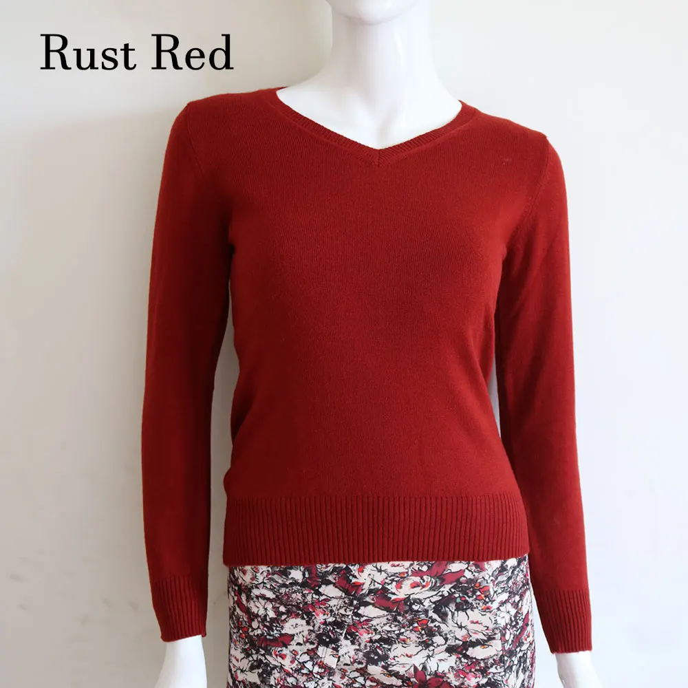rust red Sparsil, женский осенний зимний кашемировый свитер, пуловер с вырезом в виде буквы V, длинный рукав, джемперы, Женский вязаный свитер, 16 цветов, S-XXL - Цвет: rust red
