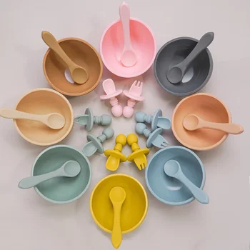 

BPA Free Silicone Material Baby Feeding Bowl With Sucker Non-slip Food Bowl Learning Dishes Children Dinnerware Set.