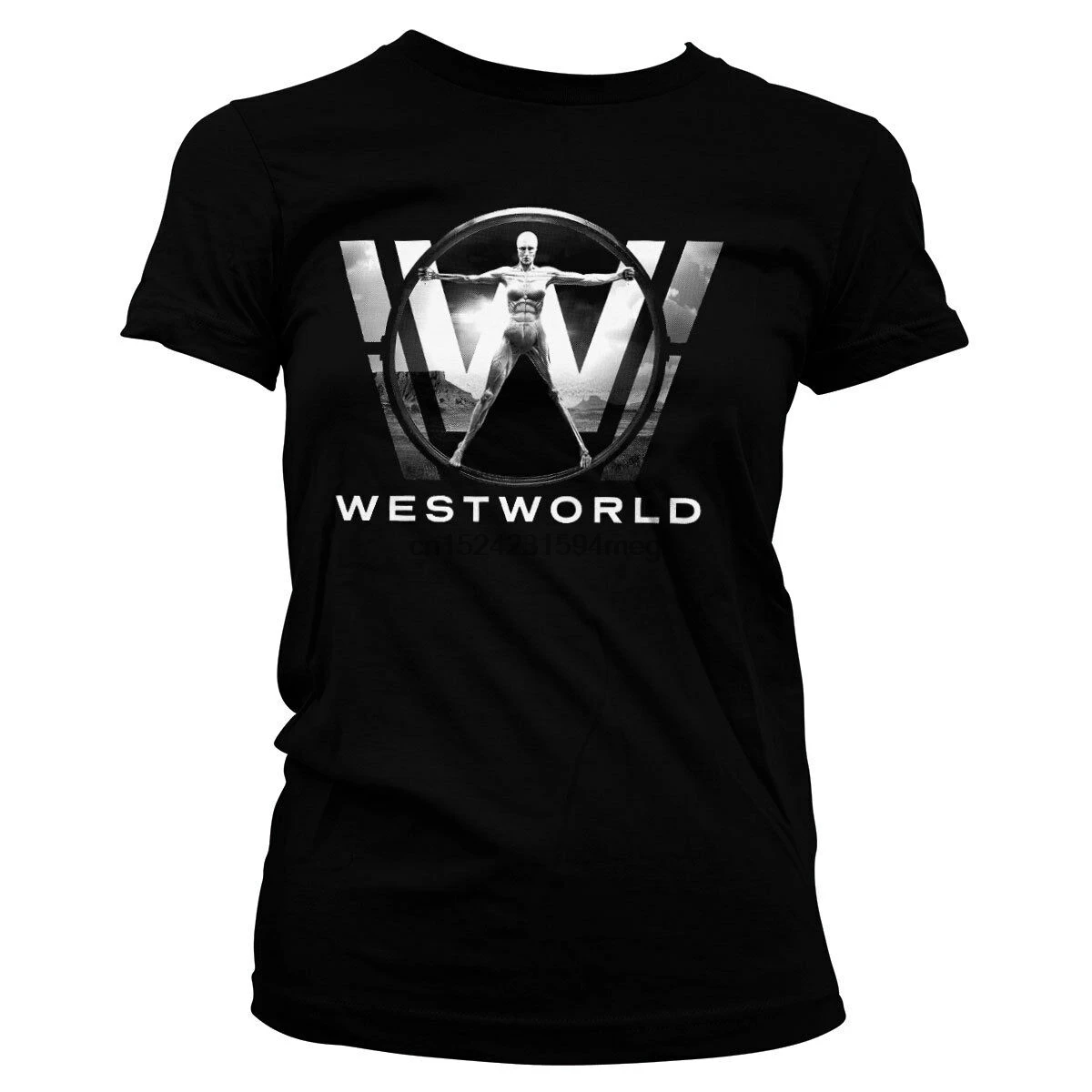 Официальный Лицензированный Westworld плакат дамы облегающие футболки S-XXL (черный) |