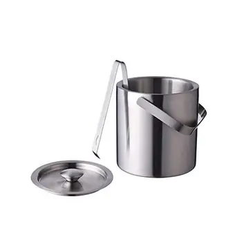 

1.3L Stainless Steel Ice Buckets Round Double Wall Ice Bucket with Lid and Handle Ice Wine Chiller for Bar Party Camping Silver