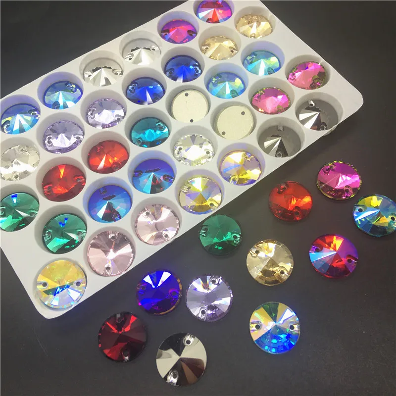K9 пришить 3200 кристалл риволи пришить камни с плоской задней стороной 10 12 14 16 мм круглые Швейные стеклянные хрустальные бусины для платья Ювелирные изделия - Цвет: Mix Colors Random