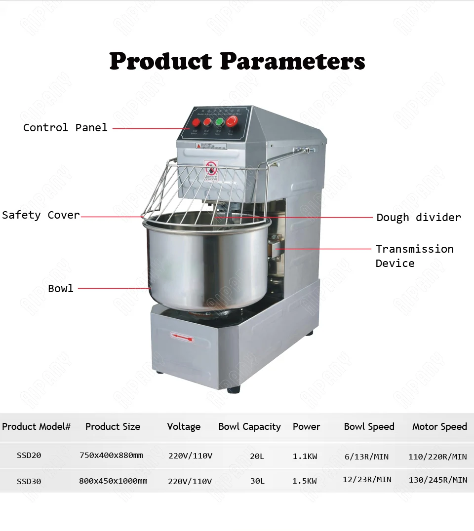SSD20/SSD30 Электрический тесто смесительная машина 20L/30L коммерческий 2 Скорость нержавеющая сталь Спиральный Миксер Для Теста тестомесильная машина