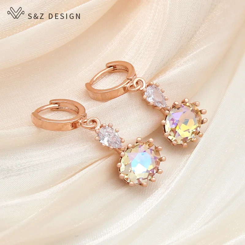 S&Z DESIGN New Fashion Water Drop Cubic Zirconia Oval Egg Shape Colorful Crystal Dangle Earrings For Women Elegant Jewelry Gift