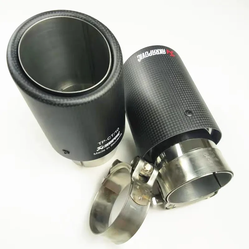 Promotion: 2PCS Car styling Exhaust tip matte carbon fiber muffler end pipe stainless steel Universal Akrapovic Exhaust Tip