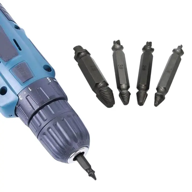 4pcs/set Double Side Screw Extractor Drill Bits Guide Broken Damaged Out Remover 4pcs/set Double Side Screw Extractor Drill Bits Guide Broken Damaged Out Remover