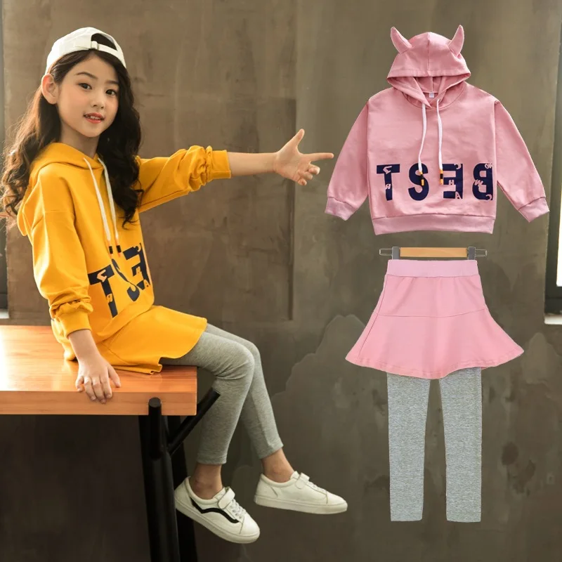 

Children Girls Korean-style Autumn Big Boy Ox Horn Set Ox Horn Lettered Fake 2-Piece Culottes CHILDREN'S Suit Fashion