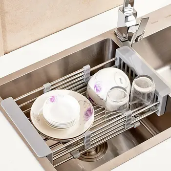 

Stainless Steel Dish Drying Rack Telescopic Sink Drain Basket Home Kitchen Supplies I88 #1
