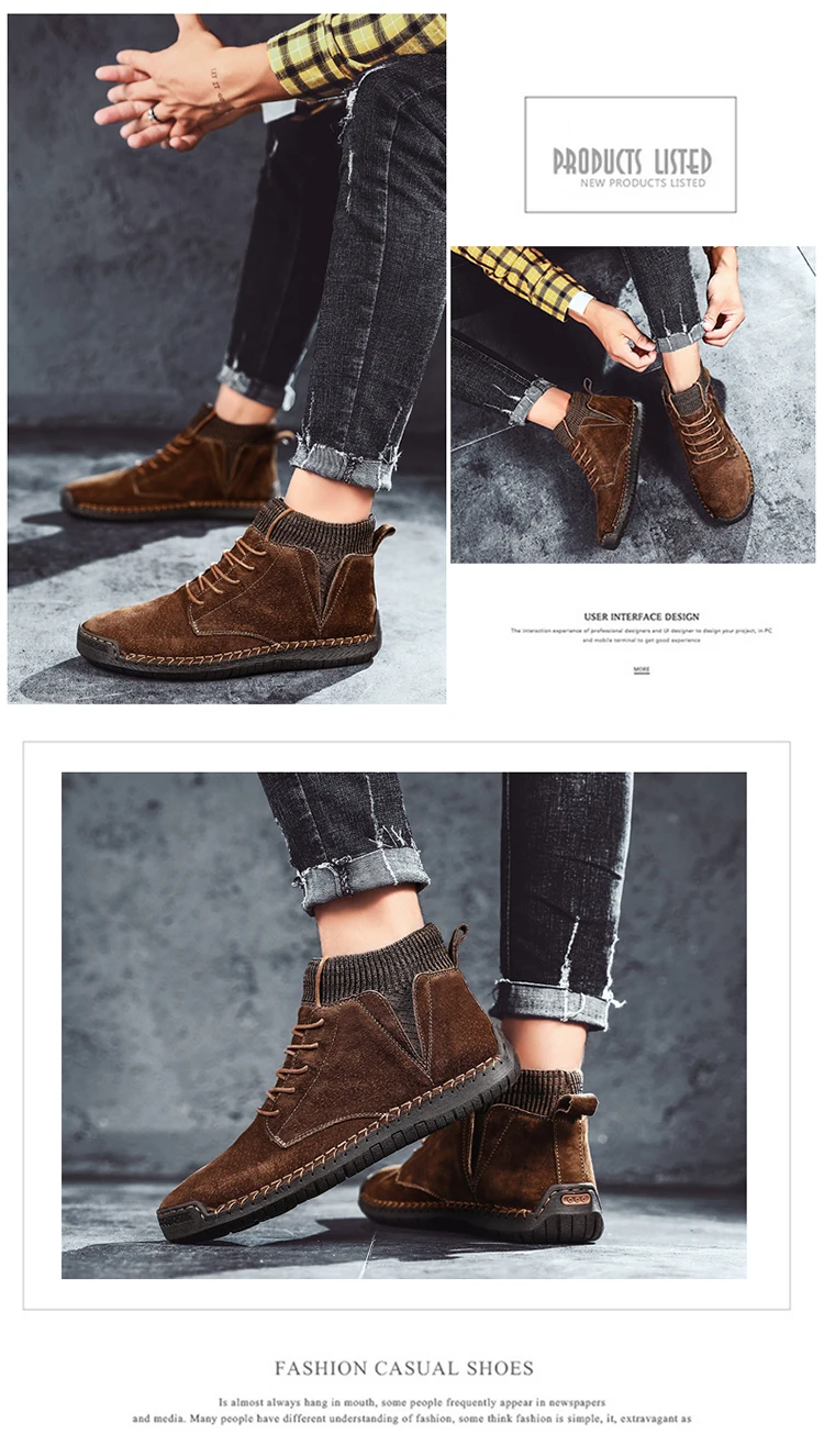 Men Snow Boots Winter Plush Warm Men Motorcycle Boots Lace-Up Non-slip Male Ankle Boots Waterproof Autumn Solid Man Work Shoes