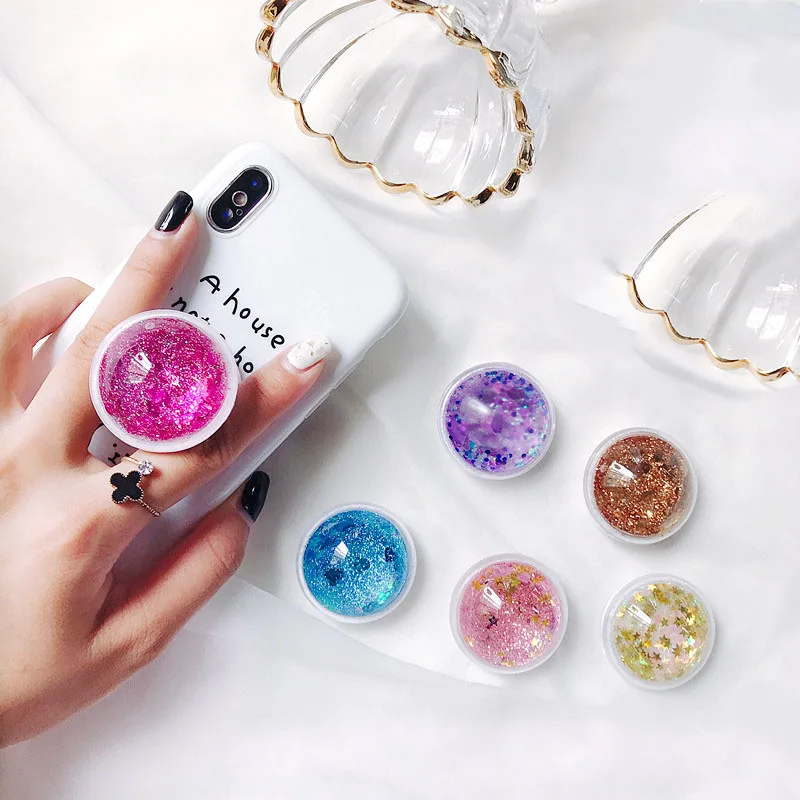 socket Colorful Liquid Glitter Phone Holder Stand For iphone X 8 8 plus Huawei Xiaomi Samsung Grip Mount Stand