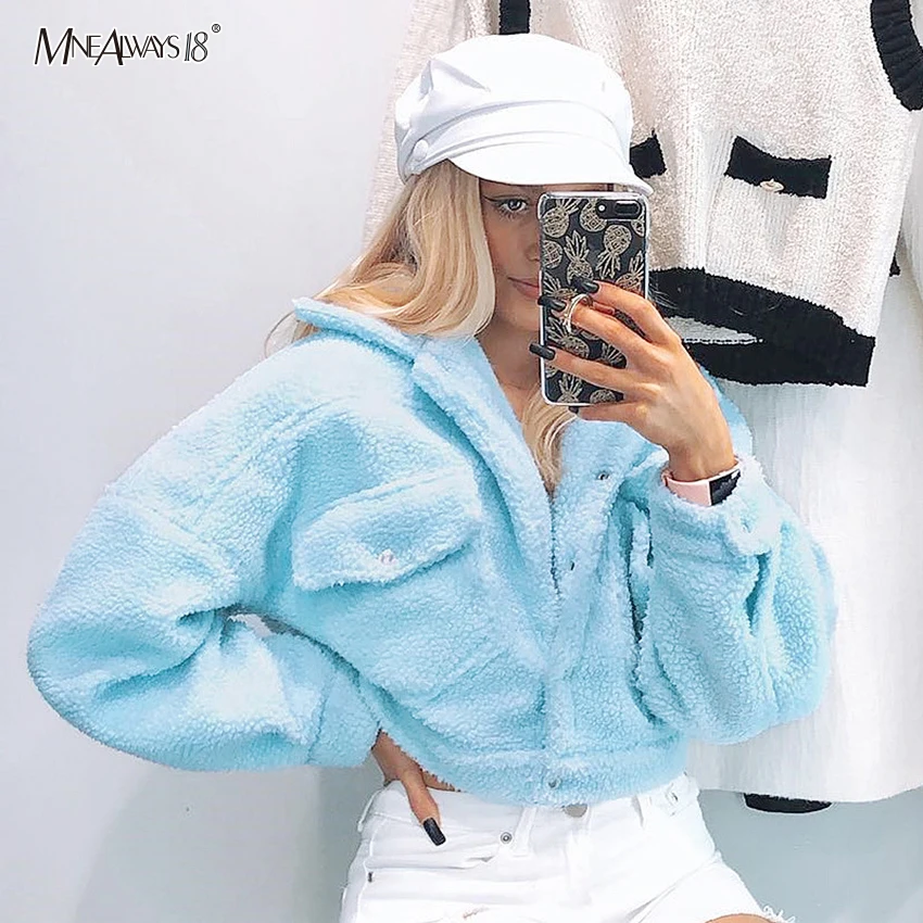 Mnealways18 однобортные пальто Женское зимнее с отложным воротником теплый белый