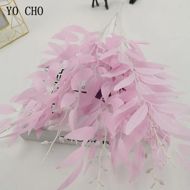 pink YO CHO DIY Украшение букетов искусственная ива лист зеленая трава Прямая белый цветок растение домашний декор в виде вазы поддельные цветы - Цвет: pink