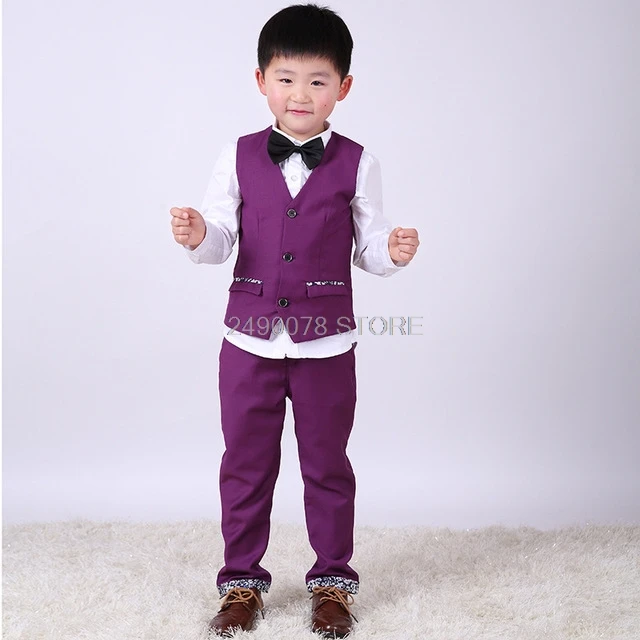 

2020 Prince Summer Kids Vest +Pants 2Pcs Suit Flower Boys Formal Birthday Tuxedos Kids School Host Dance Suit Clothing Set