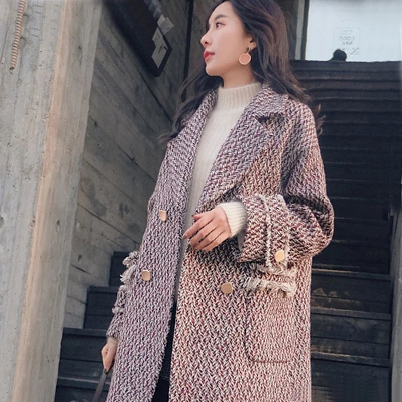 Overcoat Woman Winter Plus Size 5XL Fashionable Casual Female Loose Long Tweed Coat Warm Oversize Office Attire