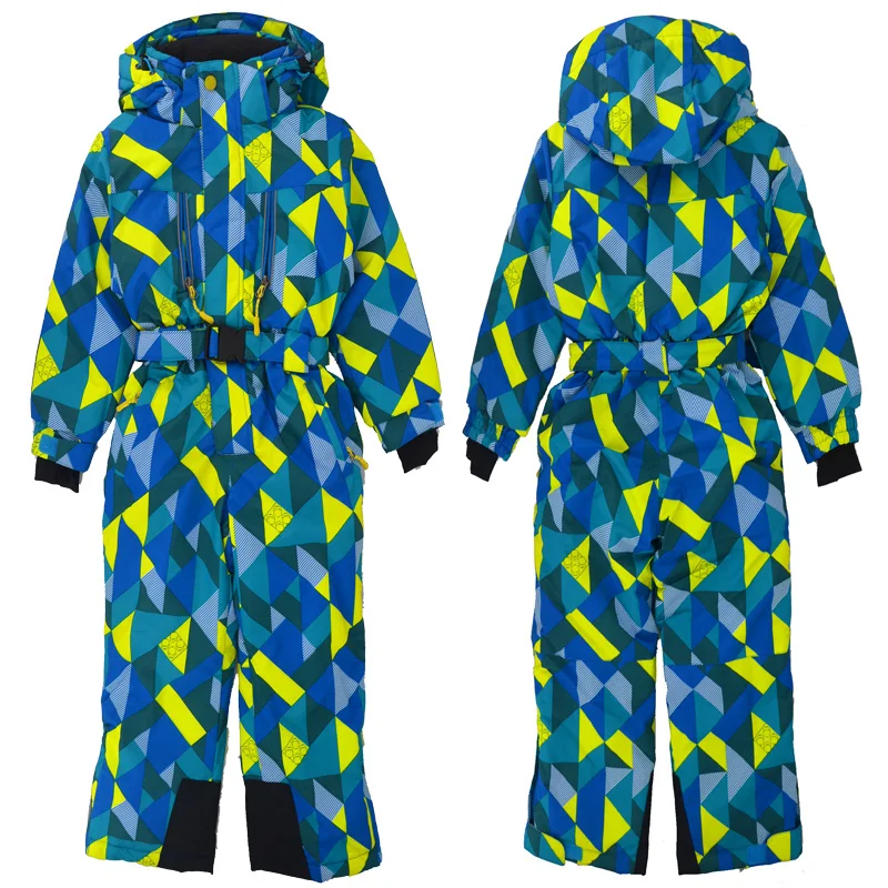 Детский зимний цельный лыжный костюм для улицы, ветро-и снежной погоды, утепленный бархатом, подходит для детей 3-10 лет