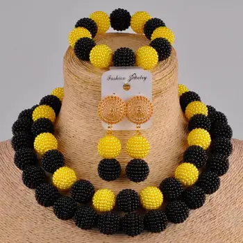 

black and yellow african necklace jewelry set simulated pearl nigerian beads costume jewelry set FZZ99