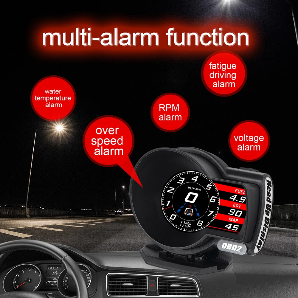 

F8 Multifunctional OBD HD LCD Screen Car HUD Head-up Display Diagnostic Tool Scan fault Clear the Fault Code OBD Speedometer