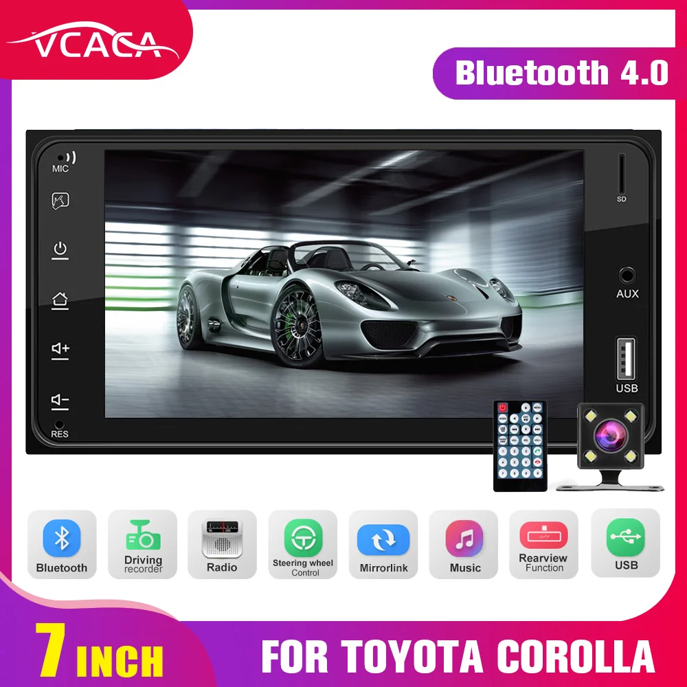 VCACA 7“ Car Multimedia Player Touch Screen Mirror Link Bluetooth Auto FM/USB/AUX Stereo 2DIN Radio HD CarMP5 for Toyota Corolla |
