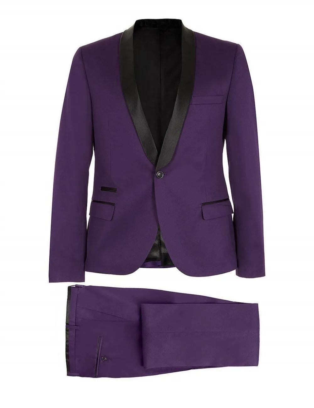 

New Fashion Groomsmen Shawl Satin Lapel Groom Tuxedos 2019 Purple Mens Suits Wedding Best Man (Jacket+Pants) costume homme maria