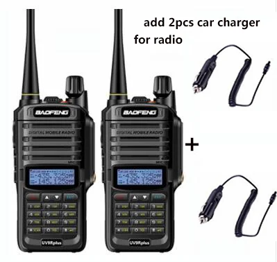 2 шт. wakie talkie IP67 Пылезащитный Водонепроницаемый CB радио коммуникатор baofeng uv-9r plus для hf 2 way ham Радио комплект полицейский сканер - Цвет: add 2 car charger