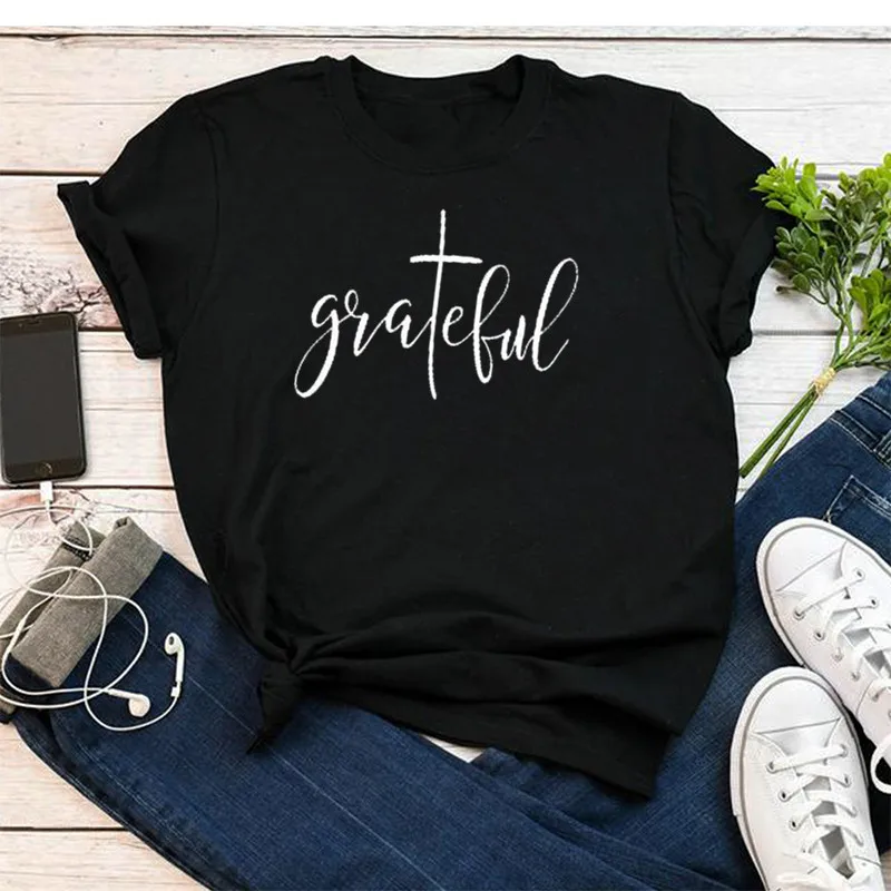 Женская одежда из хлопка с надписью «Grateful Christian» в стиле Харадзюку, модная женская футболка с графическим принтом и круглым вырезом, топ с коротким рукавом, футболки