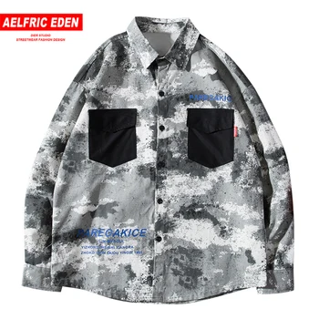 

Aelfric Eden Patchwork Pockets Men Cargo Shirt Fashion Harajuku Oversized Tops Hip Hop Male Casual Cotton Long Sleeve Streetwear