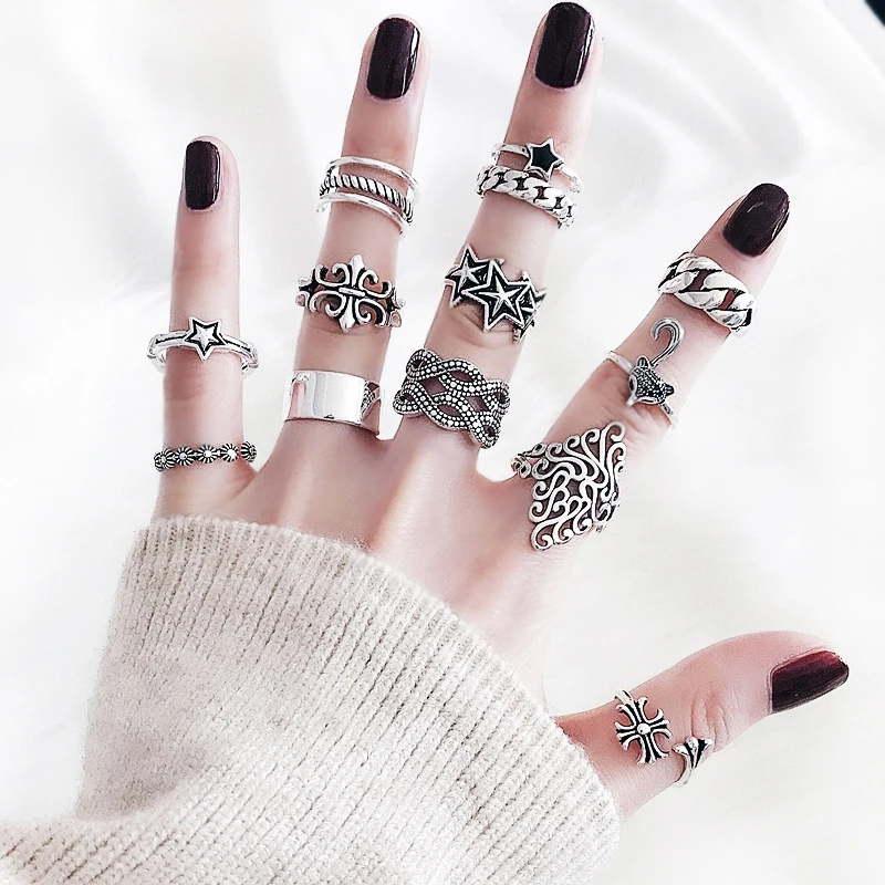 

LISM Real Silver 925 Sterling Silver 23 Style Korean Fashion Personality Thai Silver Open Ring For Women Vintage Hip Hop Rings