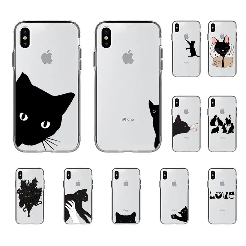 Чехол для iphone 13 8 7 6 6S Plus X 5S SE 2020 XR 11 12 mini pro XS MAX с изображением черного кота |