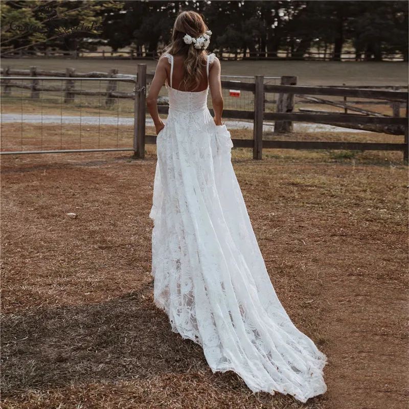 Lace Boho Wedding Dresses for Women Bride Straps Bohemian Bridal Gowns Beach Marriage Dress Свадебное платье robe de mariée Lace Boho Wedding Dresses for Women Bride Straps Bohemian Bridal Gowns Beach Marriage Dress Свадебное платье robe de mariée