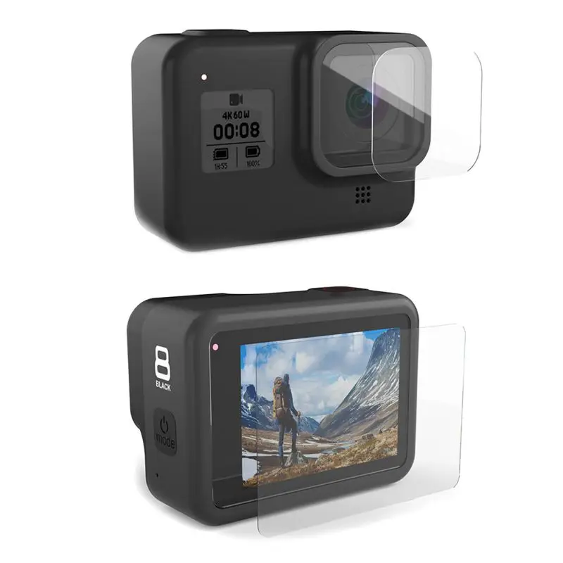 Для GoPro Hero 8, черный объектив камеры и экран дисплея, набор из закаленной пленки, набор для экрана камеры, набор из закаленной пленки
