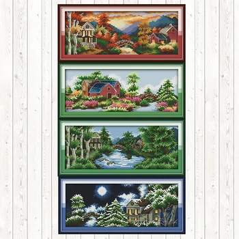 

Castle Embroidery Kits Cross Stitch Package Needlework Embroidery Patterns DIY Crafts 14ct 11ct Count Print Canvas Home Decor