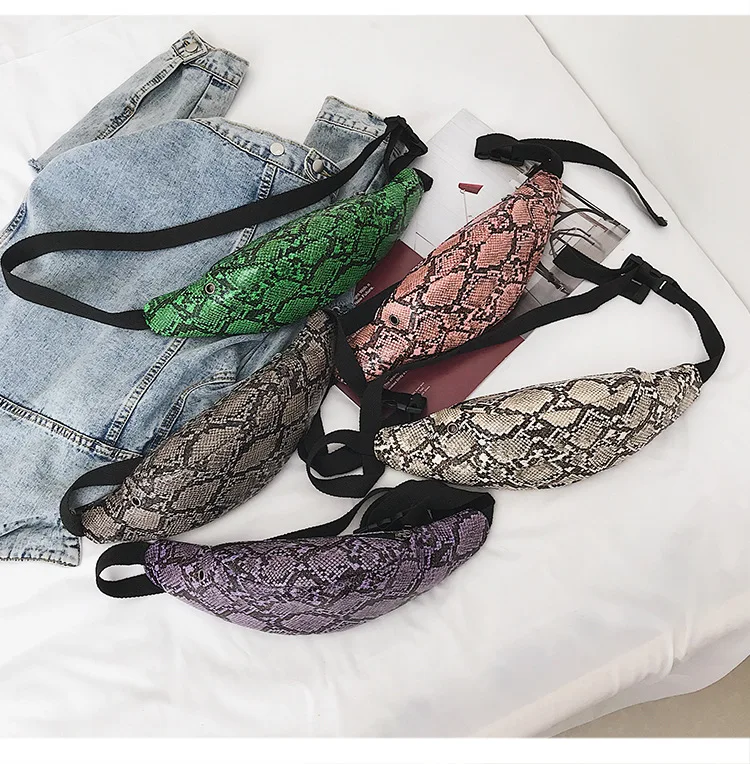 new snakeskin waist pockets cross-border ladies personality fashion Europe and America wild small mobile phone pockets