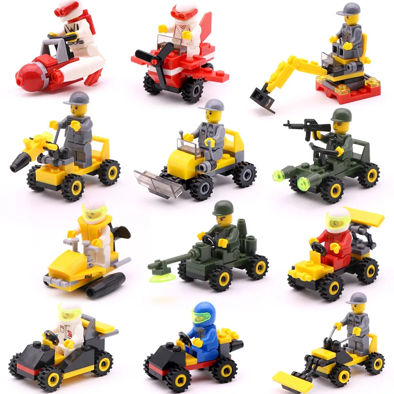 

12 Kinds DIY Mini Compatible legoing Transportation Block Car plane Building Duplo City Soliders Police Bricks Kids figure Toys