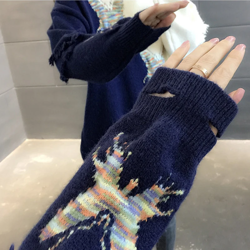 Pullover Women's Sweater Fashion Knitted Embroidered Sweater Autumn Winter Oversized Woman Sweaters