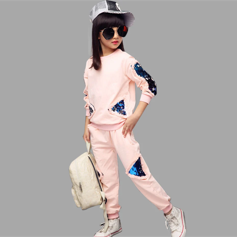 

Teenage Girls Clothes Children Clothing Set Cotton Sweatshirt + Pants Two-piece Casual Sequins Kids Girls Clothes Suit 6-12t40