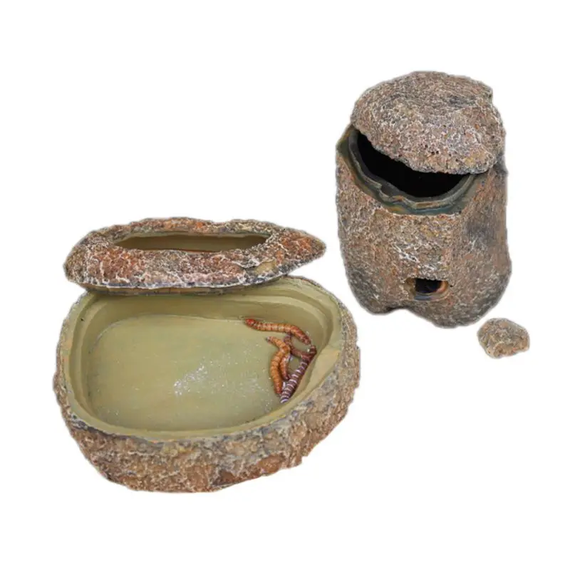 Reptile Mealworm Feeder Worm Dish Lizard Escape Proof Feeding Bowl