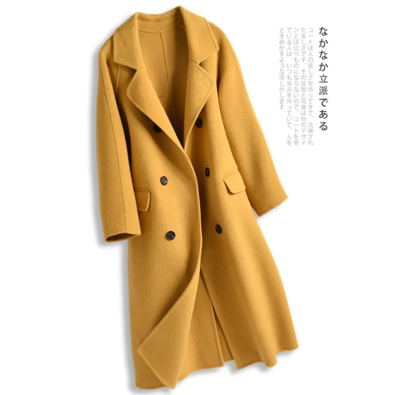 

Winter Woman Coats 2019 Autumn and Winter New Double-faced Wool Coat In The Long Yellow Coat Female Double Breasted Coat
